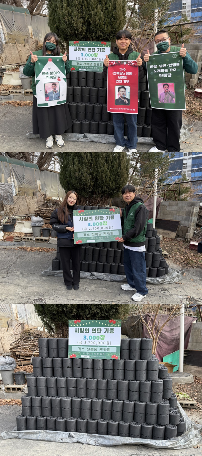 天緑潭ファンカフェ、練炭3000枚寄付