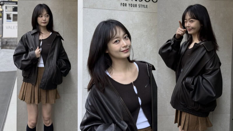 チョン・ソミン、レザージャケット+プリーツスカート...逆の魅力的なファッション