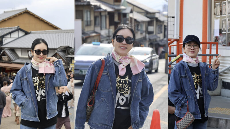 キム・ジョンナン(54歳)、デニムジャケット+スカーフの組み合わせ...おしゃれな旅行ファッション完成