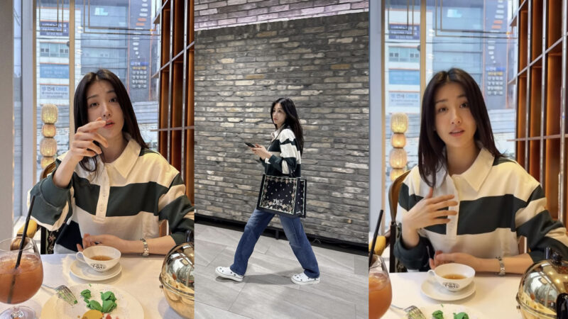 パク・ハソン、ジーンズ＋ストライプルック…「気取らないおしゃれ」の定番