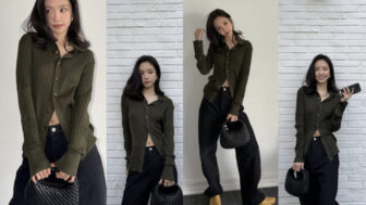 ソン・ナウン、オリーブ色のカーディガン＋黒のパンツ…「ノーメイク風」スタイルにも洗練された魅力が「完璧」