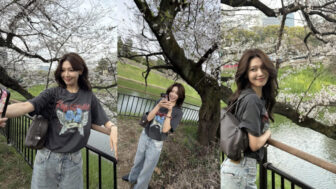 チェ・スヨン、Tシャツ+デニム'クアンクルデイリールック'の定石...桜並木の近況を公開