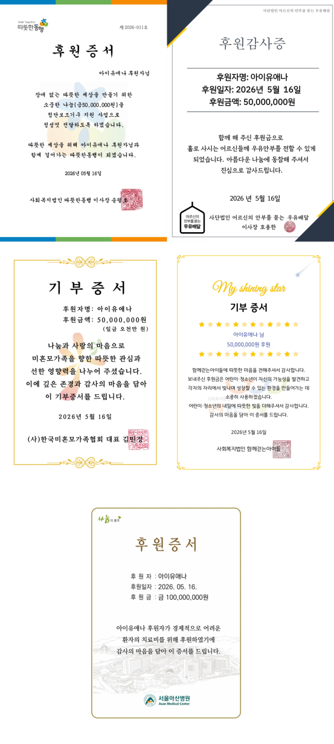 IU、誕生日に3億ウォンを寄付　心温まる善行が話題に