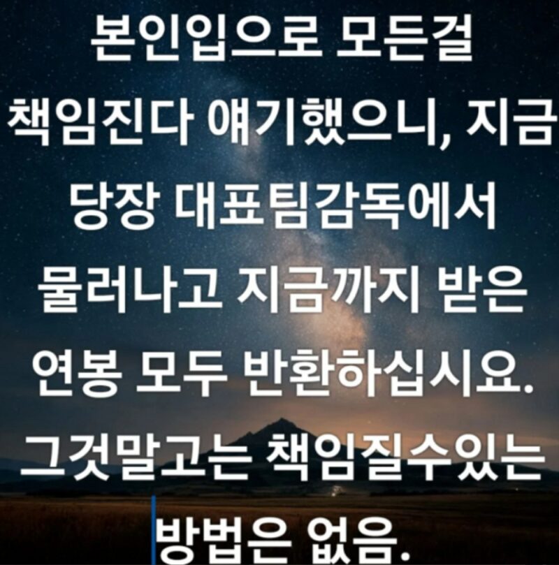 한정수, 남아공전 패배 홍명보를 연일 비난 “날씨 탓이라니 제정신인가? 연봉 반납하고 사퇴하라”