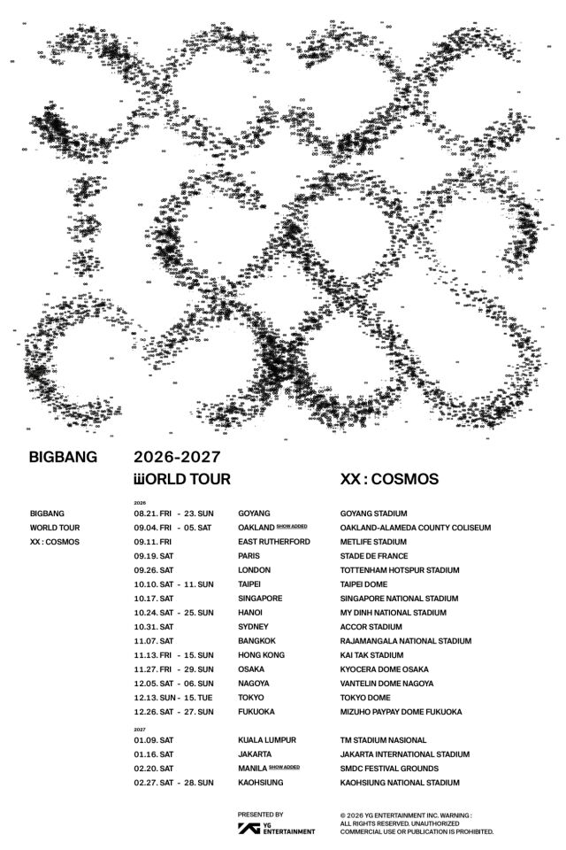 BIGBANG、デビュー20周年ツアータイトルは「XX:COSMOS」