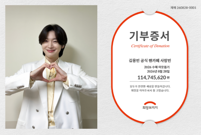 キム・ヨンビン、ファンクラブが水害被災地へ1億1000万ウォンを寄付