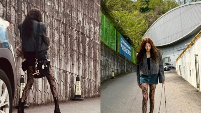 「奇跡の55歳」キム・ヘス、どこまで着こなす気!? 網タイツ×ミニスカートでも屈辱なしの完璧な美脚を披露
