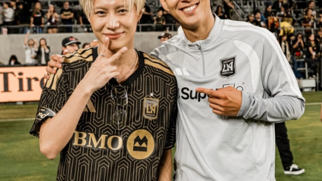 SHINeeテミンがLAFCのスタジアムに登場！ソン・フンミンとの豪華ツーショットが話題