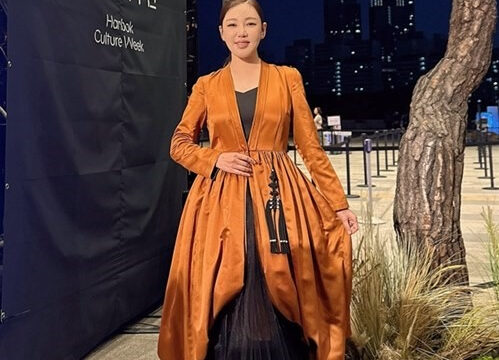ソン・ガインが魅せる伝統の美！韓服文化週間で見せたオレンジブラウンの優雅なドレス姿